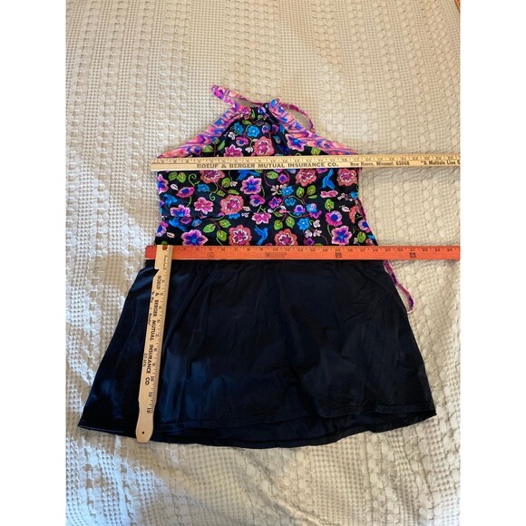 New Directions Swimsuit 2 Piece Halter Top Bottom Skirt Bright Floral Size 1X - Picture 8 of 10